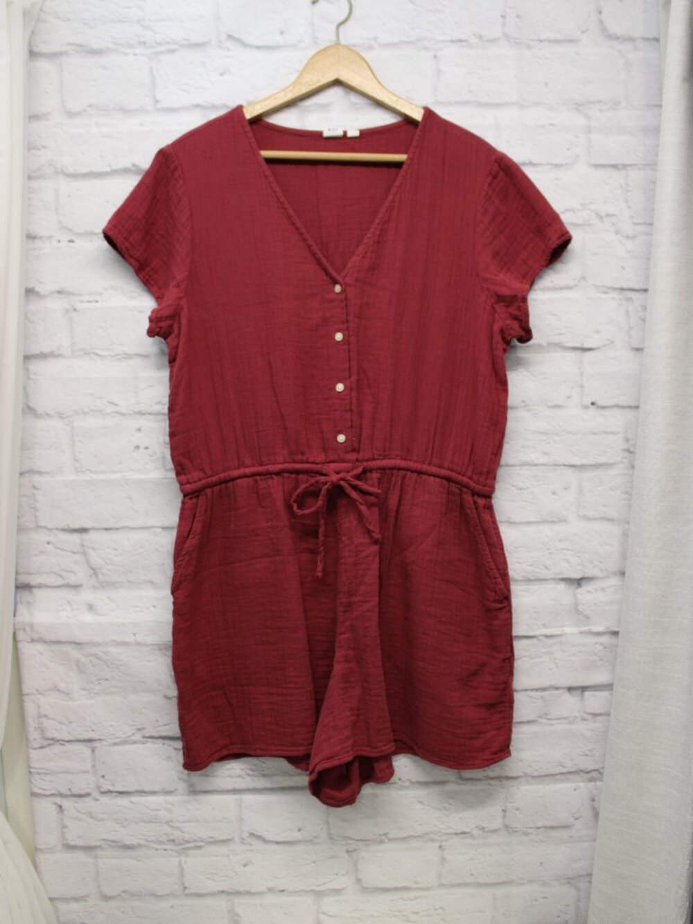 Gap Large Maroon 100% Cotton Gauze Shortsleeve Drawstring Waist Casual Romper